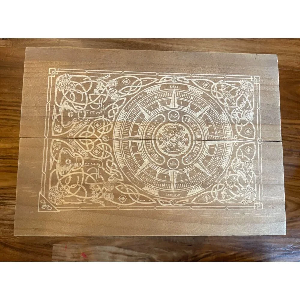 Engraved Wooden Whisky Box  Scotland Regions Compass Design Keepsake Storage